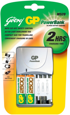 Godrej GP Powerbank M 520 (with 2 Pcs GP 2500 mAh AA batteries) Battery Charger: Camera Battery Charger Buy Godrej GP Powerbank M 520 (with 2 Pcs GP 2500 mAh AA batteries) Battery Charger: Camera Battery Charger