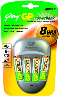 Buy Godrej GP Powerbank Quick 3 (with 4 Pcs GP 2300mAh AA Batteries) Battery Charger: Camera Battery Charger